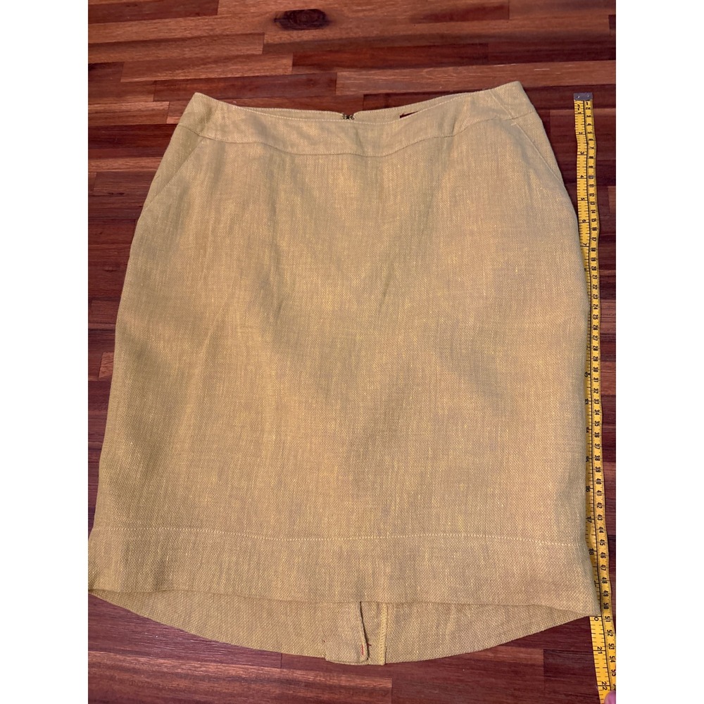 Merona Pencil Skirt Women 2 Yellow Excellent Linen Blend Back Vent Lined